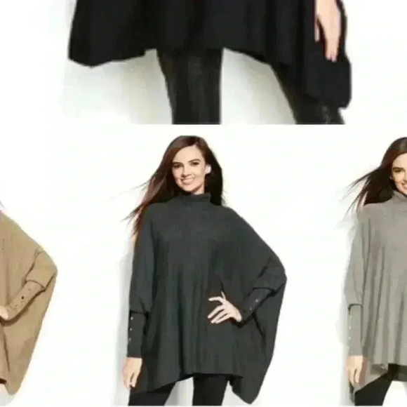 Alfani Women's‎ Turtleneck Oversized Poncho Sweater Dark Grey Coal Size M - Picture 3 of 6